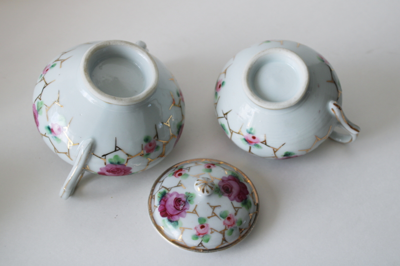 photo of unmarked hand painted Nippon porcelain creamer & sugar bowl set, vintage china made in Japan  #5