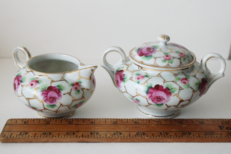 photo of unmarked hand painted Nippon porcelain creamer & sugar bowl set, vintage china made in Japan  #6