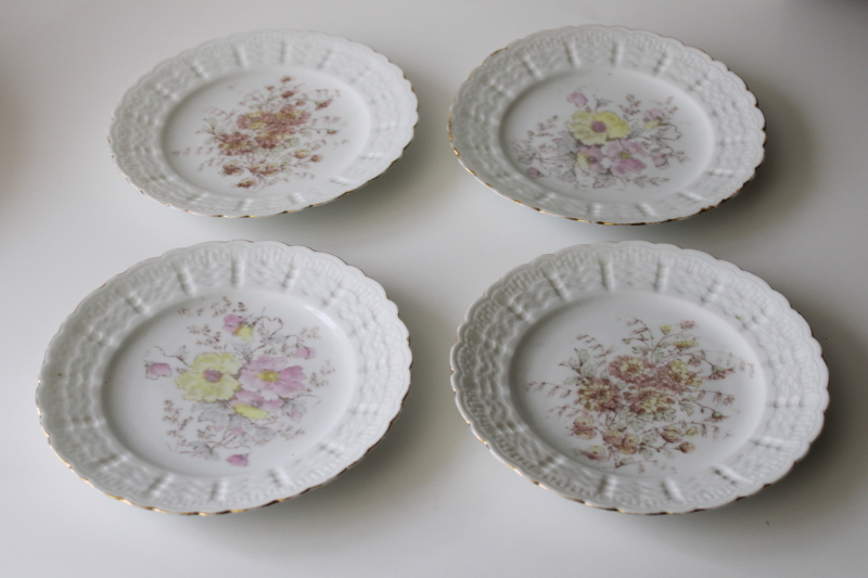 photo of unmarked old floral china plates, early 1900s vintage probably French or German #1