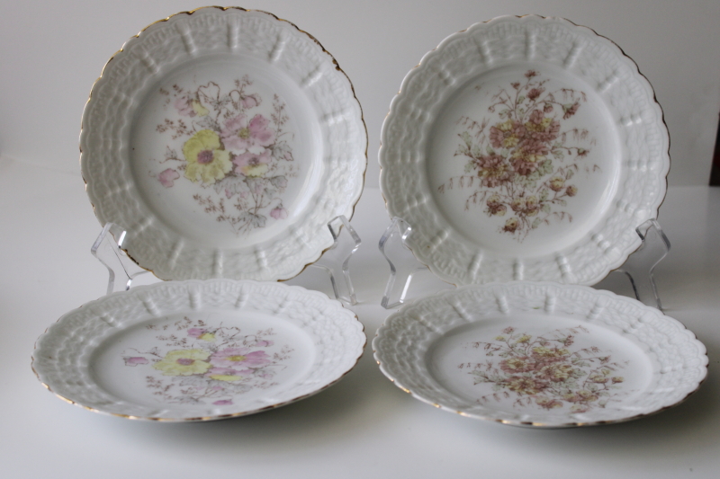 photo of unmarked old floral china plates, early 1900s vintage probably French or German #5