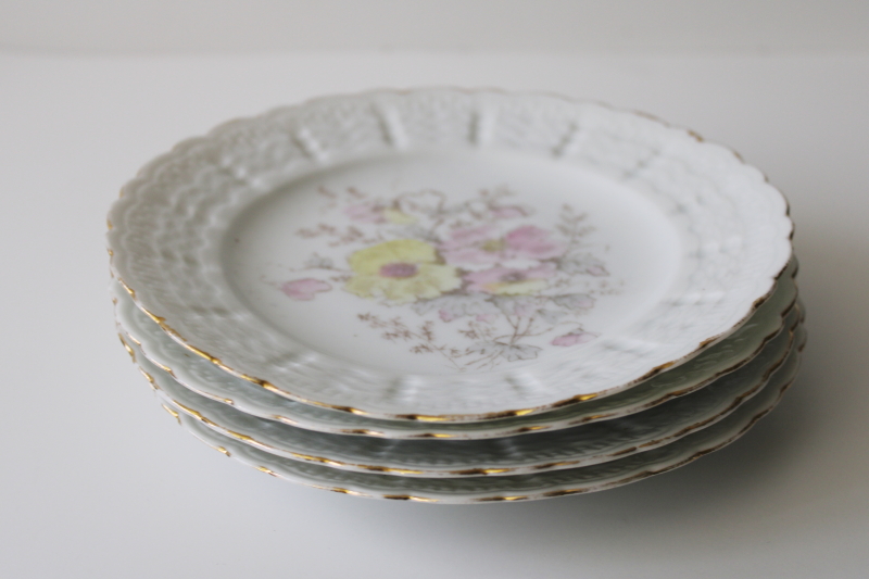 photo of unmarked old floral china plates, early 1900s vintage probably French or German #6