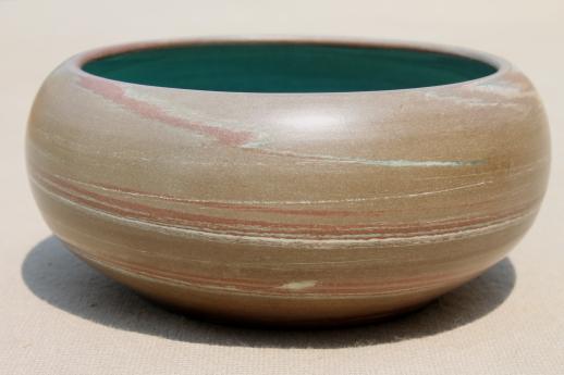 photo of unsigned vintage swirl pottery pot w/ swirled clay colors, Niloak? Desert Sands? #2