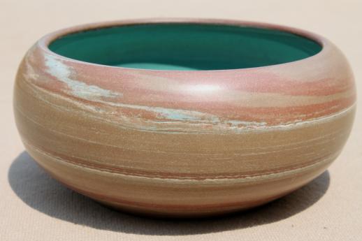 photo of unsigned vintage swirl pottery pot w/ swirled clay colors, Niloak? Desert Sands? #4