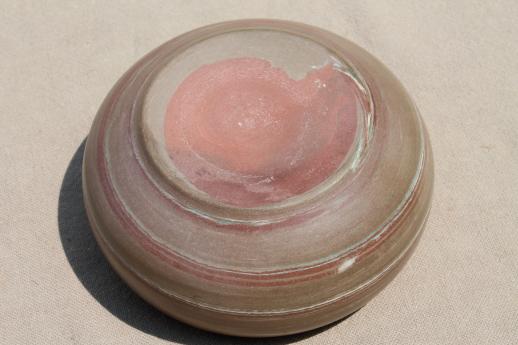 photo of unsigned vintage swirl pottery pot w/ swirled clay colors, Niloak? Desert Sands? #5