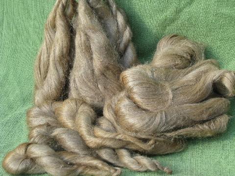 photo of unspun raw linen fiber for spinning, old antique flax stricks lot #1