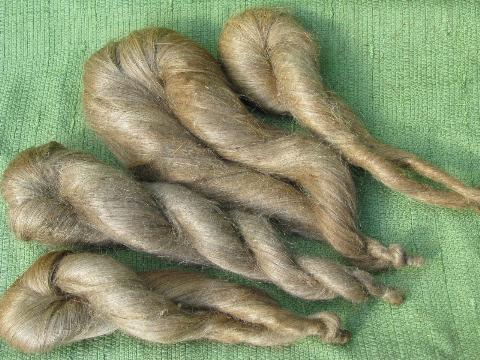 photo of unspun raw linen fiber for spinning, old antique flax stricks lot #2