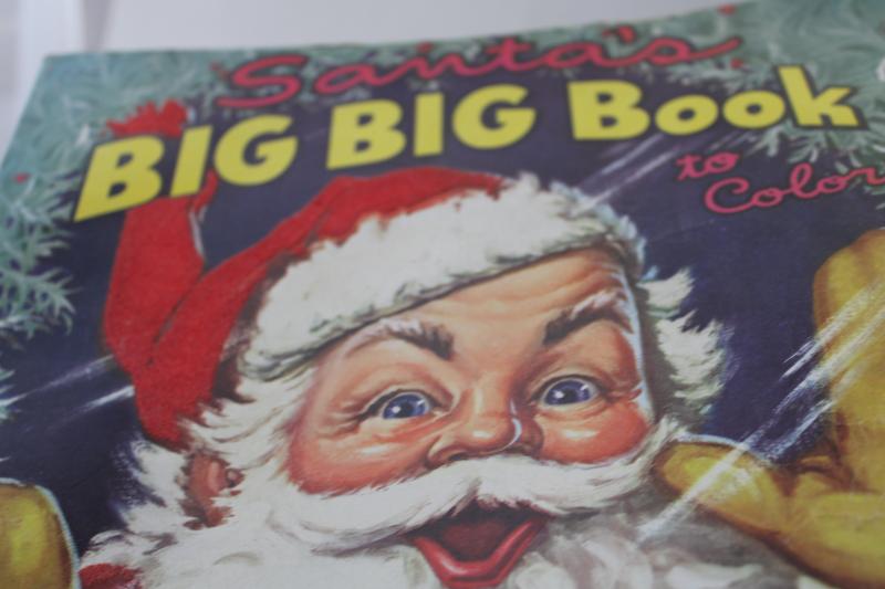 photo of unused 1950s vintage Whitman fuzzy wuzzy flocked Santa Big Christmas coloring book #2