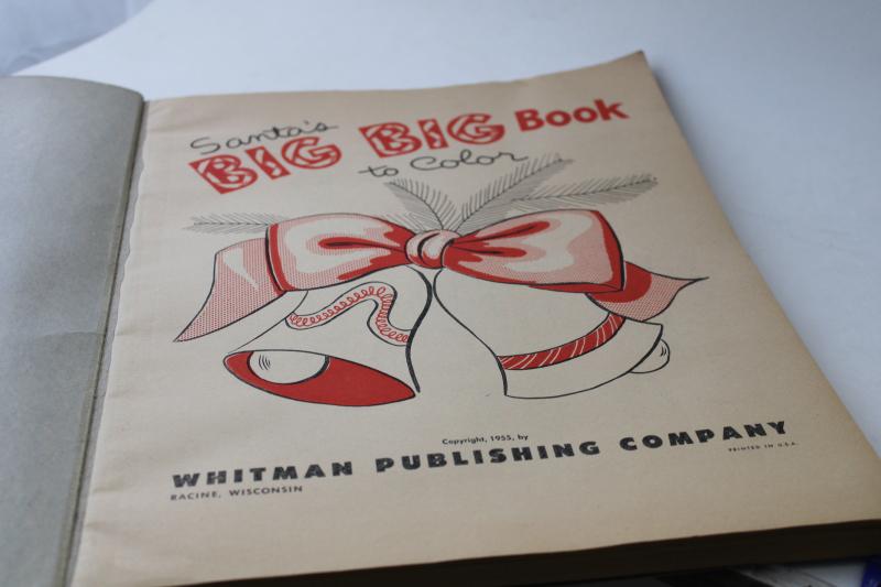 photo of unused 1950s vintage Whitman fuzzy wuzzy flocked Santa Big Christmas coloring book #3