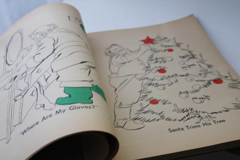 photo of unused 1950s vintage Whitman fuzzy wuzzy flocked Santa Big Christmas coloring book #5