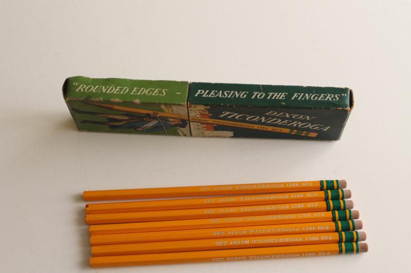 photo of unused Dixon Ticonderoga #2 pencils in original printed box, mid-century vintage #5