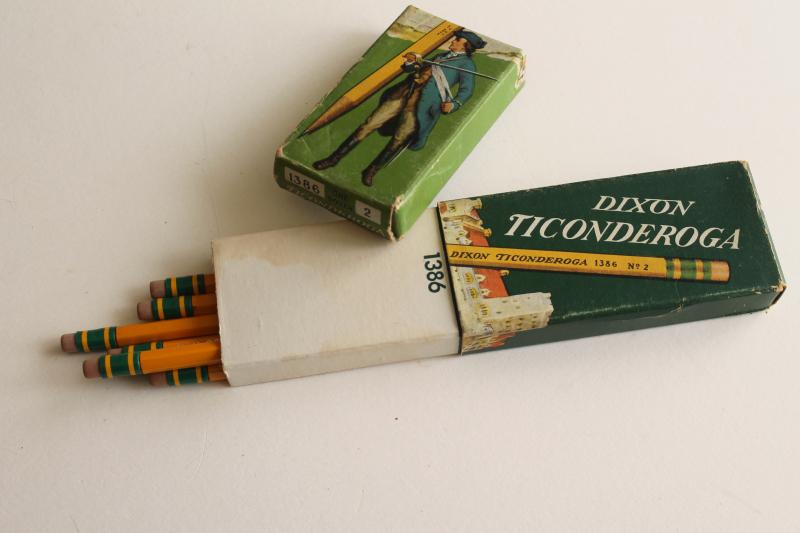 photo of unused Dixon Ticonderoga #2 pencils in original printed box, mid-century vintage #6