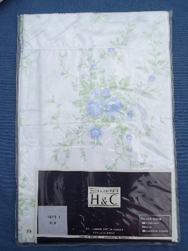 photo of unused French pillow shams, fine cotton floral fabric H&C France label #3