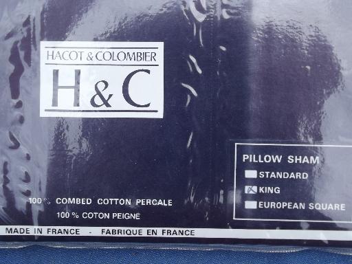 photo of unused French pillow shams, fine cotton floral fabric H&C France label #5