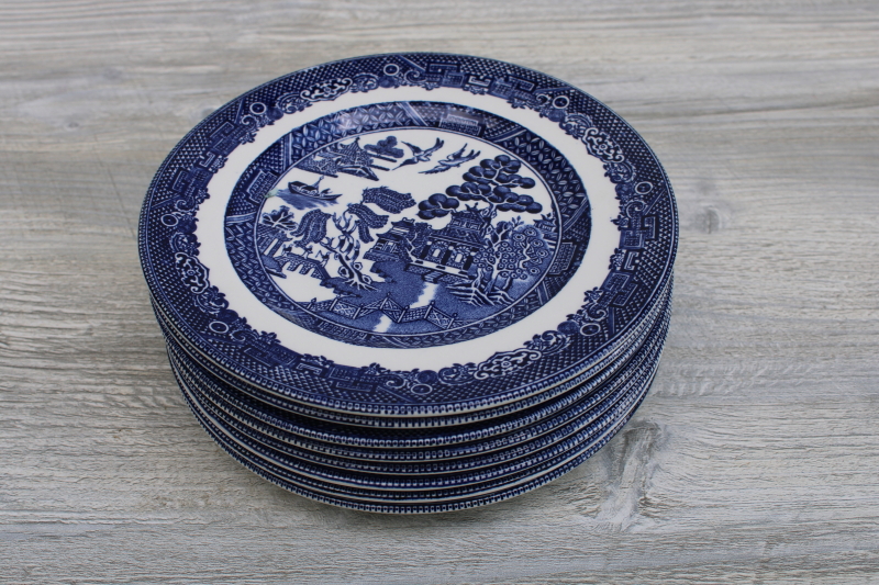 photo of unused Johnson Bros England blue willow bread & butter plates set of 8, vintage 90s 00s #5