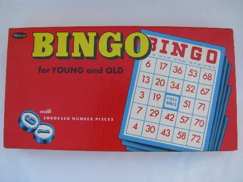 photo of unused mid-century vintage Whitman box bingo game, wood number chips #4