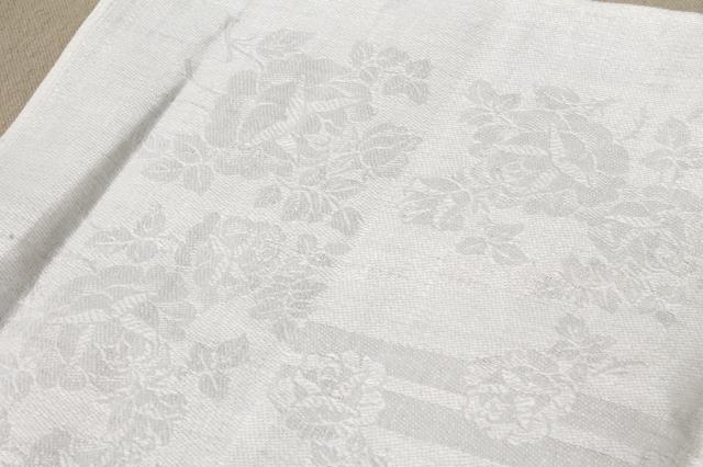 photo of unused old ivory Irish linen damask cloth dinner napkins, vintage fabric napkin set #6
