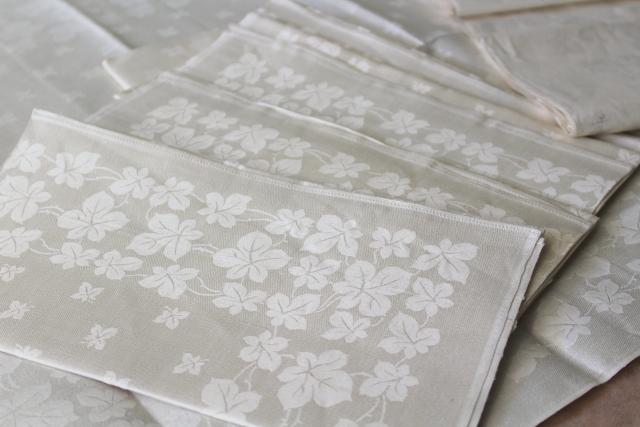 photo of unused pure linen damask table linens, vintage banquet tablecloth & dinner napkins #3