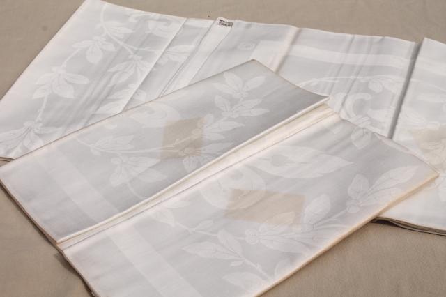 photo of unused vintage Belgian linen damask tablecloths, square tablecloth pair #3