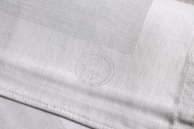photo of unused vintage Belgian linen damask tablecloths, square tablecloth pair #7