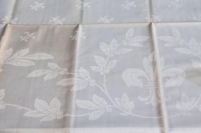 photo of unused vintage Belgian linen damask tablecloths, square tablecloth pair #8