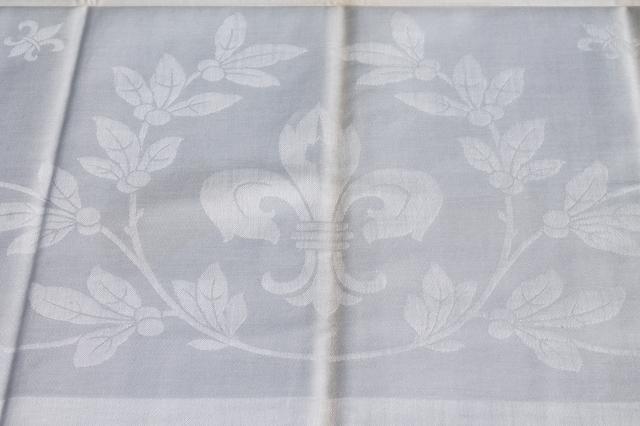 photo of unused vintage Belgian linen damask tablecloths, square tablecloth pair #9