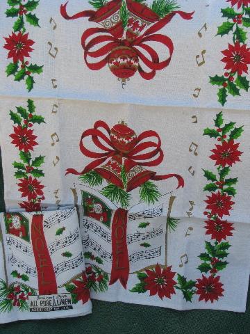 photo of unused vintage Christmas prints pure linen tea towels kitchen towel lot #2