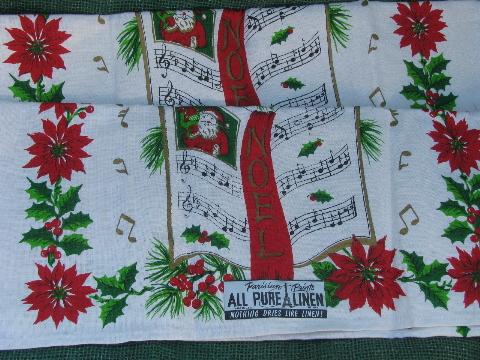 photo of unused vintage Christmas prints pure linen tea towels kitchen towel lot #3