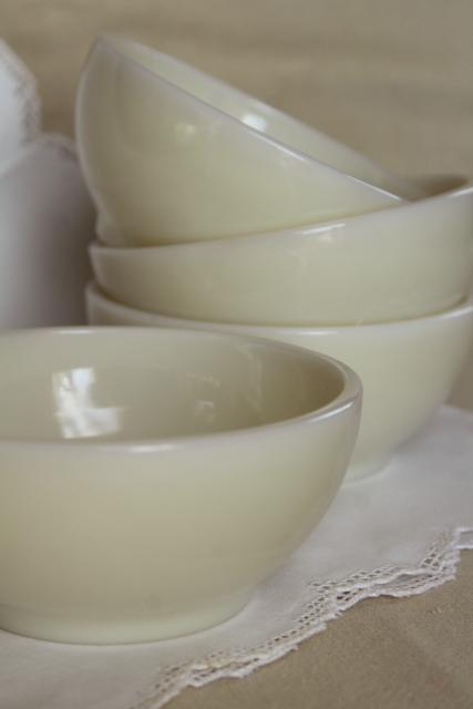 photo of unused vintage Fire King ivory glass bowls, heavy restaurant ware milk glass #1