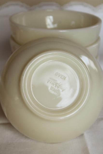 photo of unused vintage Fire King ivory glass bowls, heavy restaurant ware milk glass #9