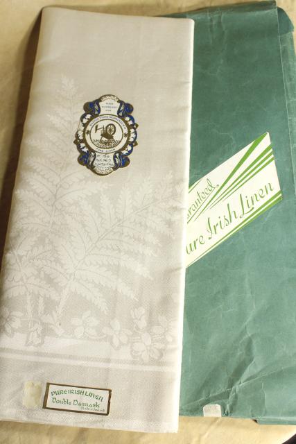 photo of unused vintage Irish linen double damask table linens, banquet cloth & dinner napkins #8