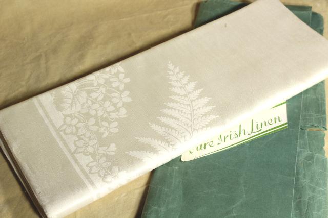 photo of unused vintage Irish linen double damask table linens, banquet cloth & dinner napkins #12