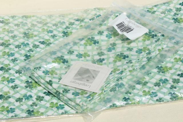 photo of unused vintage Longaberger green shamrock clover print placemats & napkins #8