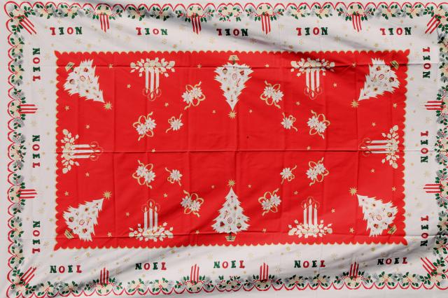 photo of unused vintage Noel Christmas print cotton / rayon tablecloth, banquet table size  #1