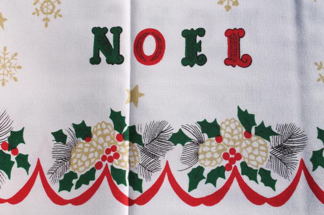 photo of unused vintage Noel Christmas print cotton / rayon tablecloth, banquet table size  #3