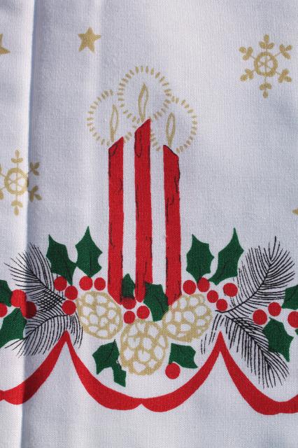 photo of unused vintage Noel Christmas print cotton / rayon tablecloth, banquet table size  #4