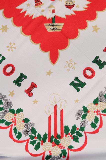 photo of unused vintage Noel Christmas print cotton / rayon tablecloth, banquet table size  #5