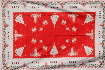 catalog photo of unused vintage Noel Christmas print cotton / rayon tablecloth, banquet table size 