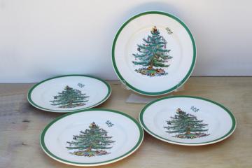catalog photo of unused vintage Spode china Christmas tree pattern salad plates set of four
