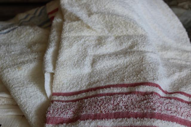 photo of unused vintage bath towels, thin light terrycloth fabric white cotton towels #7