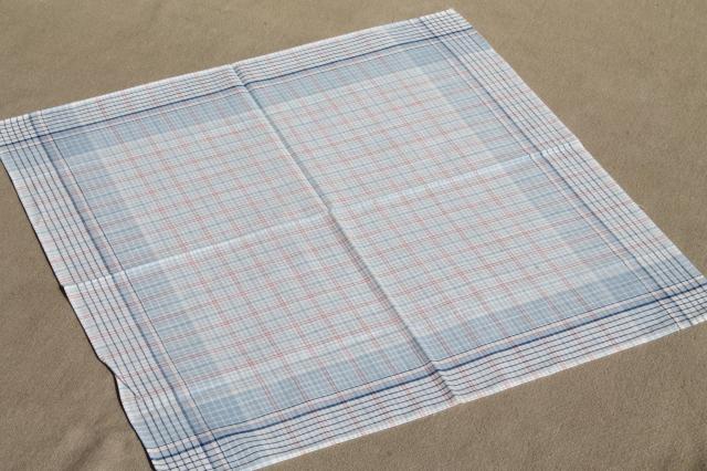 photo of unused vintage colored checked cotton handkerchiefs, men's large square hankerchief lot #6