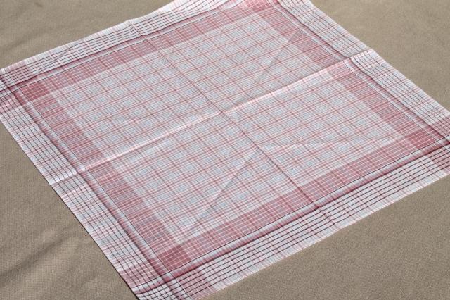 photo of unused vintage colored checked cotton handkerchiefs, men's large square hankerchief lot #7