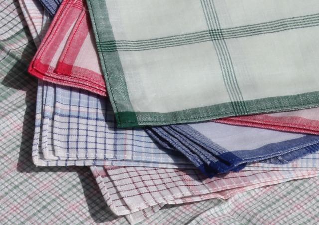 photo of unused vintage colored checked cotton handkerchiefs, men's large square hankerchief lot #8