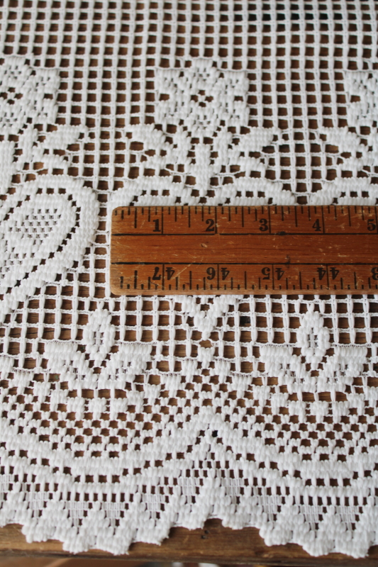 photo of unused vintage cottagecore lace curtain, hearts border flat panel cafe curtain for window rod  #4