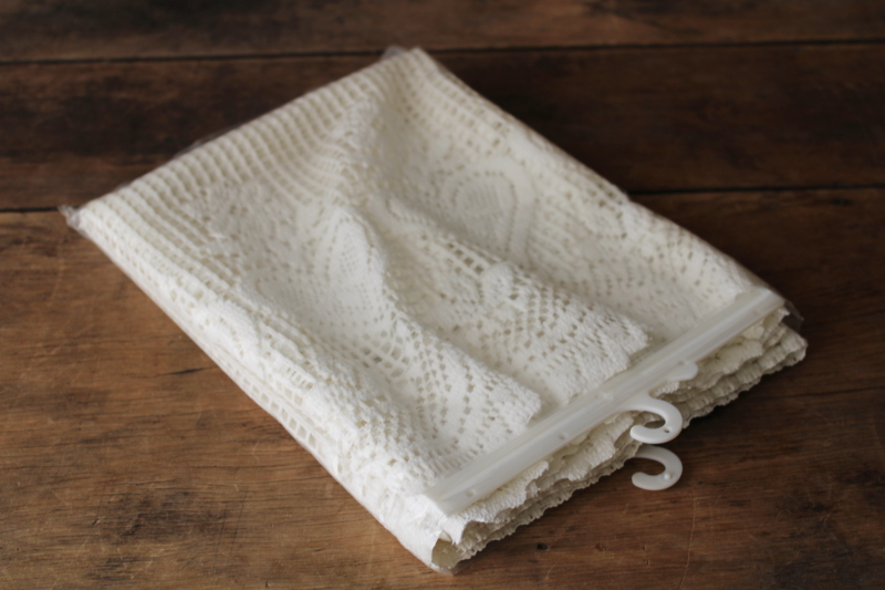 photo of unused vintage cottagecore lace curtain, hearts border flat panel cafe curtain for window rod  #5