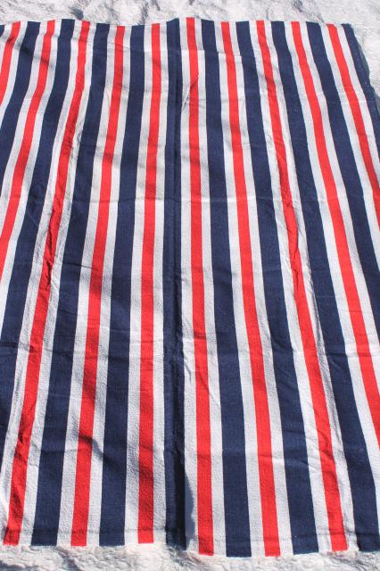 photo of unused vintage cotton terrycloth beach blanket towel, retro red, white & blue stripes #3