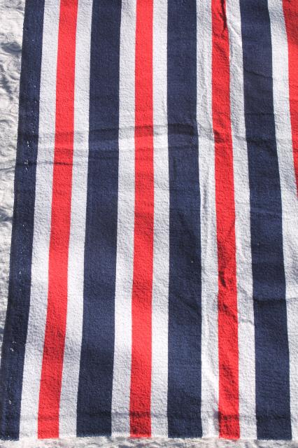photo of unused vintage cotton terrycloth beach blanket towel, retro red, white & blue stripes #4