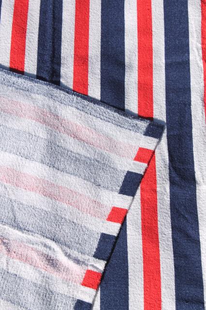 photo of unused vintage cotton terrycloth beach blanket towel, retro red, white & blue stripes #7