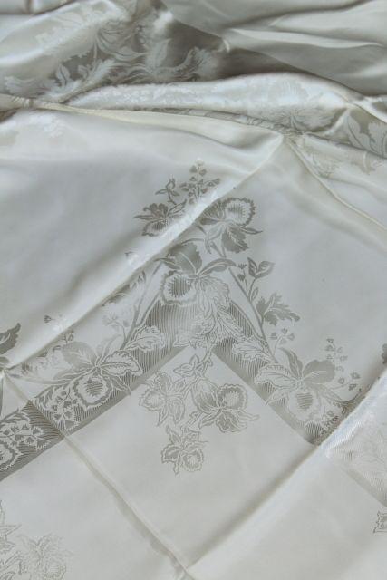 photo of unused vintage damask tablecloth & dinner napkins, silky rayon w/ beautiful sheen #5