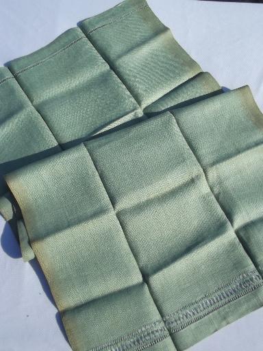 photo of unused vintage drawn thread linen towels, yellow gold, lavender, green #2