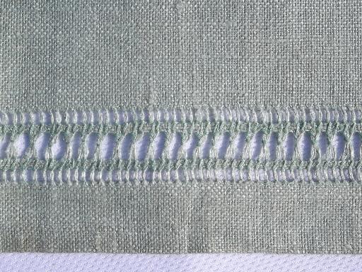 photo of unused vintage drawn thread linen towels, yellow gold, lavender, green #3